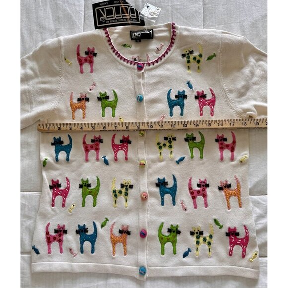 VTG Berek 2 Takako Sakon Cats & Fish Multi Beaded Sweater/Tank Top Set Sz Small - Picture 12 of 16